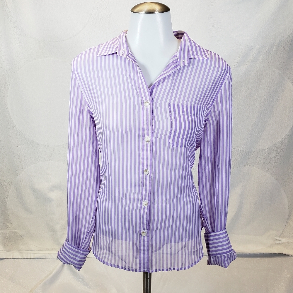 Long Sleeve Purple White Button Up Blouse